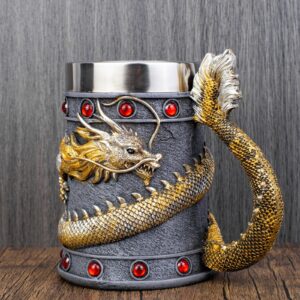 menilo Mighty Dragon Rustic Beer Tankard – Handcrafted Wooden Mug