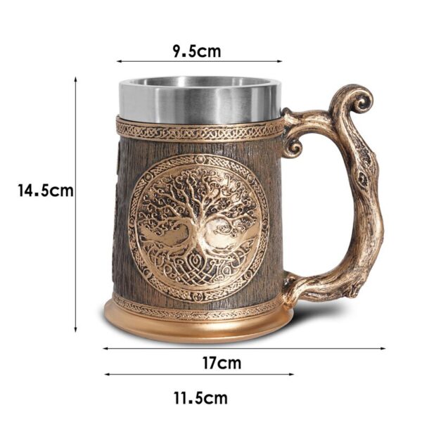 menilo Yggdrasil Totems Viking Tankard – Rustic Wooden Beer Mug - Image 9