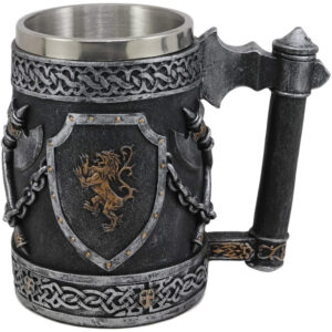 menilo English Lion Rustic Beer Tankard – Traditional Wooden Mug