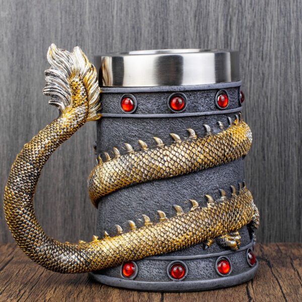 menilo Mighty Dragon Rustic Beer Tankard – Handcrafted Wooden Mug - Image 4