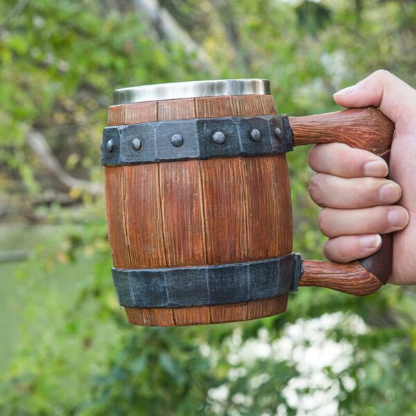 menilo Brotherhood Wooden Barrel Tankard – Rustic Handcrafted Beer Mug - Image 4