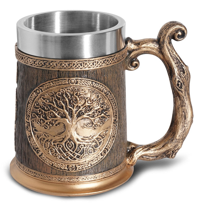 menilo Yggdrasil Totems Viking Tankard – Rustic Wooden Beer Mug