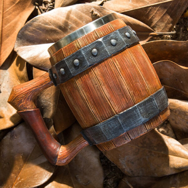 menilo Brotherhood Wooden Barrel Tankard – Rustic Handcrafted Beer Mug - Image 2